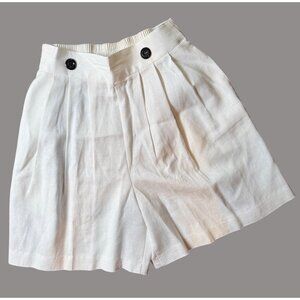 Vintage Apostrophe Rayon-Linen Blend Pleated High-Waist White Shorts Sz 6 - USA
